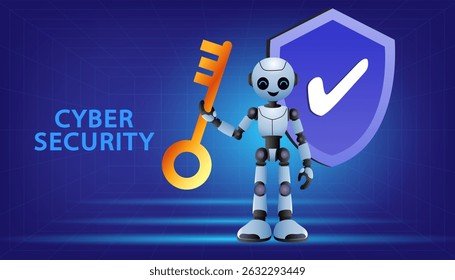 Protect personal detail, password, and other sensitive information from cyber attack. Robot scanning digital data to detect cyber attacks. Artificial intelligence technology and protection. Vector