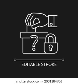Protect political affiliation white linear icon for dark theme. Electoral process safeguarding. Thin line customizable illustration. Isolated vector contour symbol for night mode. Editable stroke