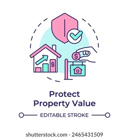 Protect property value multi color concept icon. Housing association, real estate. Round shape line illustration. Abstract idea. Graphic design. Easy to use in infographic, presentation