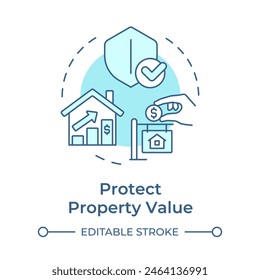 Protect property value soft blue concept icon. Housing association, real estate. Round shape line illustration. Abstract idea. Graphic design. Easy to use in infographic, presentation