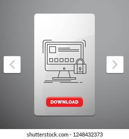 protect, protection, lock, safety, secure Line Icon in Carousal Pagination Slider Design & Red Download Button
