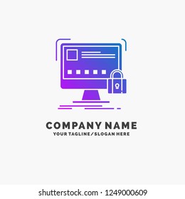 protect, protection, lock, safety, secure Purple Business Logo Template. Place for Tagline.