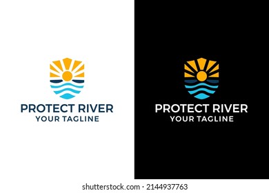 Protect River Logo, Lake with Sun shine Logo Design