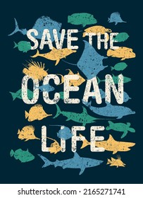 Protect and save the ocean life vector artwork for kid t shirt