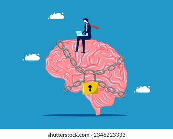 Protect the secrets in the brain. Businessman and brain locked with padlock