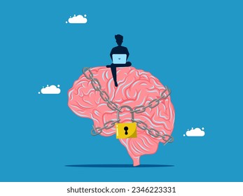 Protect the secrets in the brain. man and brain locked with padlock