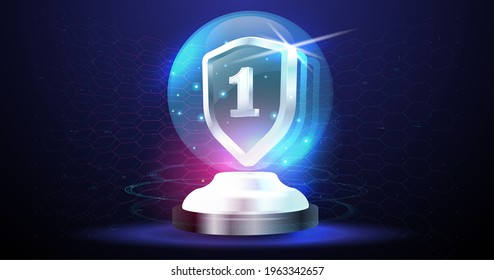 Protect and Security of Safe concept. Dome shield geometric vector illustration on dark background. Cyber security. data protection concept. Modern design vector illustration.