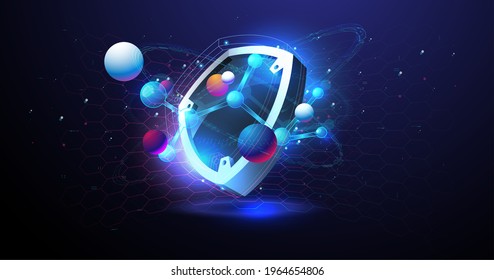 Protect and Security of Safe concept. Futuristic glowing guard shield. Abstract security digital technology background.