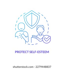 Protect self-esteem blue gradient concept icon. Support existing beliefs. Explanation of confirmatory bias abstract idea thin line illustration. Isolated outline drawing. Myriad Pro-Bold font used