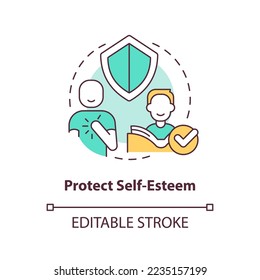 Protect self-esteem concept icon. Feeling confident. Explanation of cognitive bias abstract idea thin line illustration. Isolated outline drawing. Editable stroke. Arial, Myriad Pro-Bold fonts used