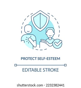 Protect self-esteem turquoise concept icon. Explanation of confirmatory bias abstract idea thin line illustration. Isolated outline drawing. Editable stroke. Arial, Myriad Pro-Bold fonts used