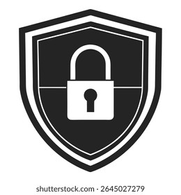 Protege la información sensible con este gráfico de Vector en blanco y negro. Representa un escudo que contiene un candado, que representa la protección de datos y la seguridad
