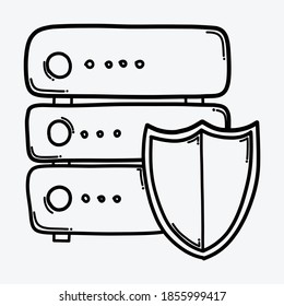 Protect sever doodle vector icon. Drawing sketch illustration hand drawn line.