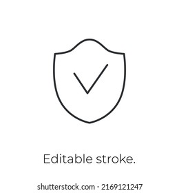 Protect shield icon. Editable stroke. Vector stock illustration isolated on white background for infographic, packaging and print industry. EPS10