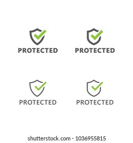 protect shield line with check mark icon symbol sign with text