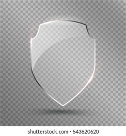 Protect Shield Vector. Safety Glass Badge Icon. Privacy Guard Banner Concept.  Protection Shield. Transparent Decoration Secure Element. Defense Sign. Encryption Symbol Isolated Illustration