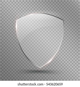 Protect Shield Vector. Safety Glass Badge Icon. Privacy Guard Banner. Transparent Protection Glass Shield Icon. Decoration Secure Element. Defense Sign. Conservation Symbol Illustration