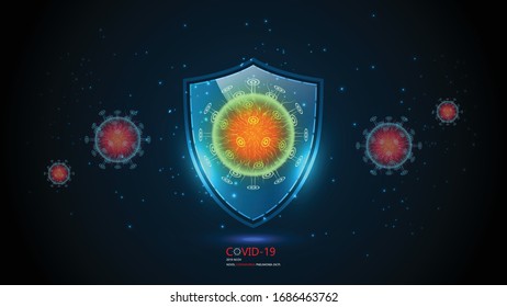 Protect shield with virus cell on background,vector illustration.