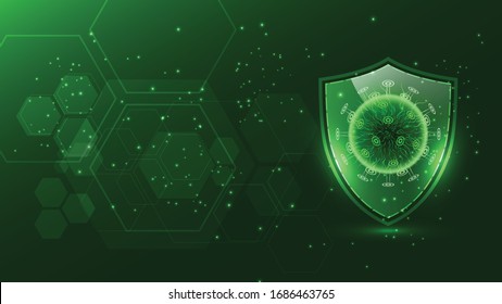 Protect shield with virus cell on background,vector illustration.