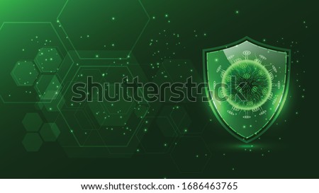 Protect shield with virus cell on background,vector illustration.