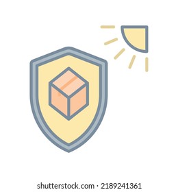 Protect from sun icon with box and shield in colorful filled line style