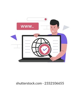 Proteger el surf en la ilustración de concepto de internet. Ilustración vectorial plana aislada en fondo blanco