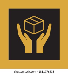 Protect symbol. Handle by hand icon. Square care pictogram. Handling sign. Cardboard. Parcel. Industry. Packaging. Container. Vector. Box. Indication. Container print. Negative Print. Background