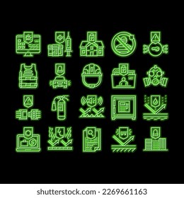 Schützen Sie die Technologie Neon-Leuchtzeichen-Vektorgrafik. Illustrationen zum Schutz von Geruch- und Lärm, UV- und wasserdichten Schutzschicht, Haus- und Bürogeräten