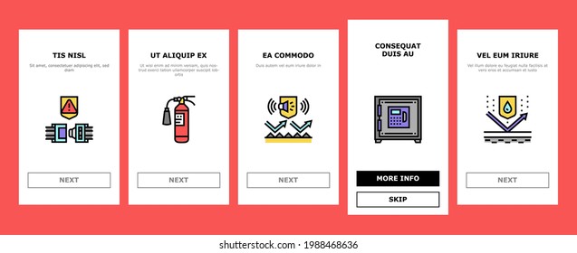 Protect Technology Onboarding Mobile App Page Screen Vector. Smell And Noise, Uv And Waterproof Protect Layer, House And Office Protection Equipment Illustrations