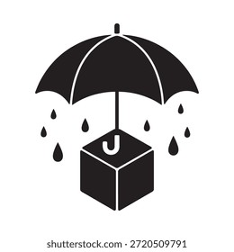 Proteja este paquete de un paraguas que protege una caja de las gotas de lluvia que caen