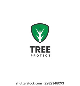 protect tree logo design icon template, tree with shield logo concept