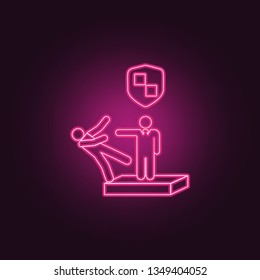 protect under a shield icon. Elements of insurance in neon style icons. Simple icon for websites, web design, mobile app, info graphics