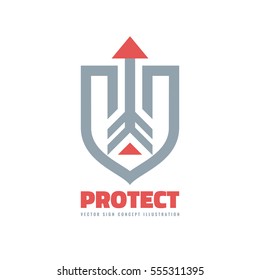 Protect - vector business logo template concept illustration. Abstract shield and arrow. Protection sign. Design element. 