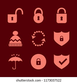 protect vector icons set. with recycle sign, open lock, lock and shield check in set