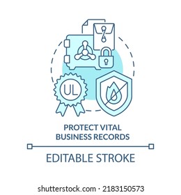 Protect vital business records turquoise concept icon. Prepare business for emergency abstract idea thin line illustration. Isolated outline drawing. Editable stroke. Arial, Myriad Pro-Bold fonts used
