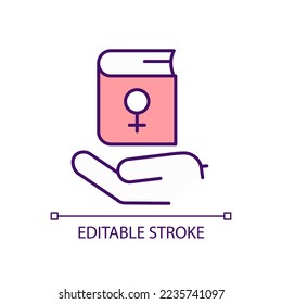 Protect women rights RGB color icon. Female empowerment benefits. Equal abilities support. Isolated vector illustration. Simple filled line drawing. Editable stroke. Arial font used