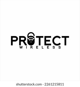 Protect word logo design with padlock and wifi signal symbol concept.