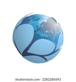 Protect the World and All the Environment - Transparent Globe Design Concept Vector with Large Petals Pattern Surface and Earth Globe Inside, Isolated on White Background - Multipurpose Illustration