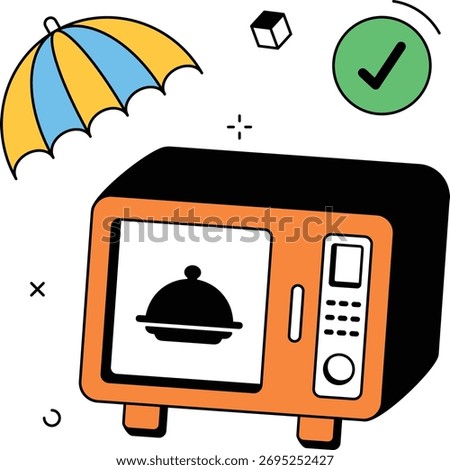 Protect your appliances. Includes an umbrella, microwave, and a check mark.