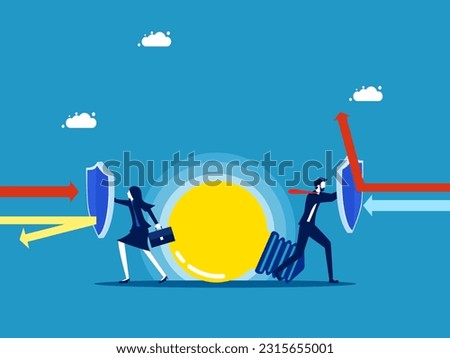 Protect your business knowledge. business team holding light bulb shield vector
