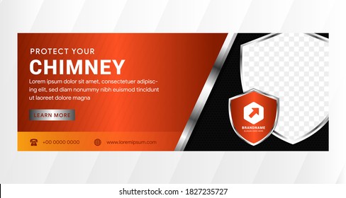 protect your chimney banner template design use horizontal layout. line and hexagon pattern. shield shape for photo space collage. 