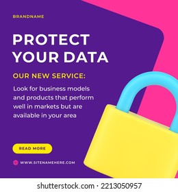 Proteja su información del ciberespacio de datos bloquee la contraseña de seguridad de acceso al servicio digital social media publicación de imagen 3d realista del vector de icono. aplicación comercial de tecnología electrónica de seguridad virtual
