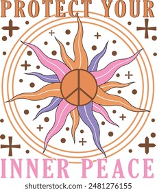 Protect Your Inner peace, Celestial Motivational Boho Sun EPS