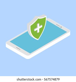 Protect your phone from viruses. Vector illustration .