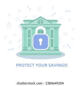 Protect Your Savings Advertising Banner Protection Against Hacker Attack Service Security Cash Savings Advertising Banner Bank Lock Vector Illustration Safeguard Online Financial Account from Threat