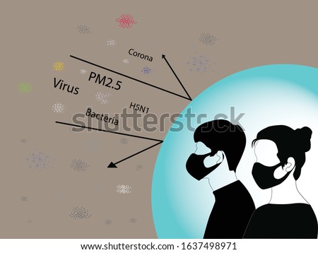 Protect your self and your loved ones from dangerous airborne particles, 
People wearing dust protection respirator and breathing medical respiratory mask for shield from PM2.5 bacteria Virus,- vector