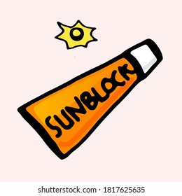 Protect your skin from harmful UV rays with this sunblock bottle illustration. The hand-drawn vector design features a thin black outline for a sleek look. Keep skin healthy and glowing all summer 