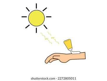 Protect your skin, use sun protection with a least SPF 15 and UVA. Flat style. Isolated on white background.
