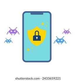 Schützen Sie Ihr Smartphone vor Viren. Vektor-Illustration, die einfach zu bearbeiten ist.