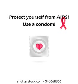 Protect yourself from AIDS.  Use a condom. Infographics. World AIDS Day. Red ribbon. Vector illustration.